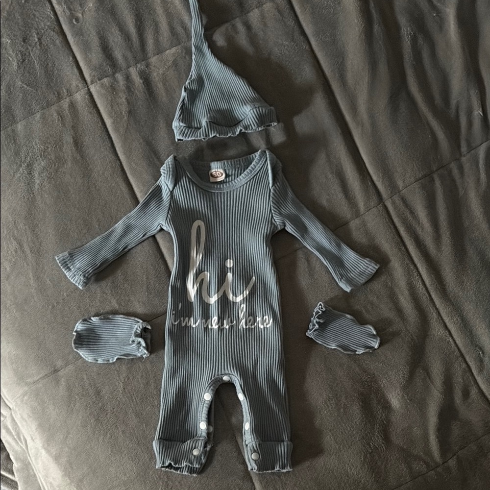 Blue Ribbed Kids One Piece Set